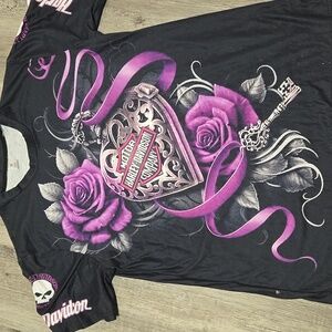 Harley-Davidson Women’s Purple Rose Heart Lock Graphic Tee – Thunder Mountain